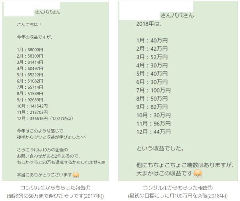 ブログを教えた人からもらった収支報告