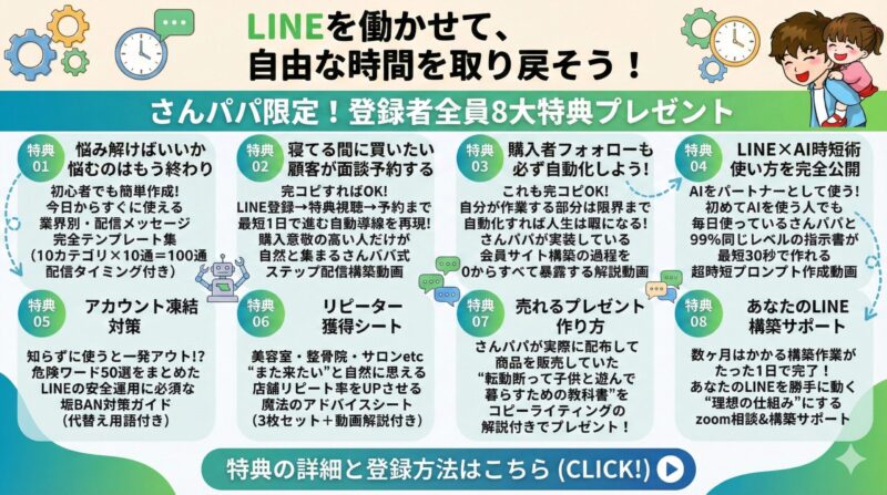 LINE自動化で自由な時間を取り戻す！さんパパ限定8大特典の全貌
