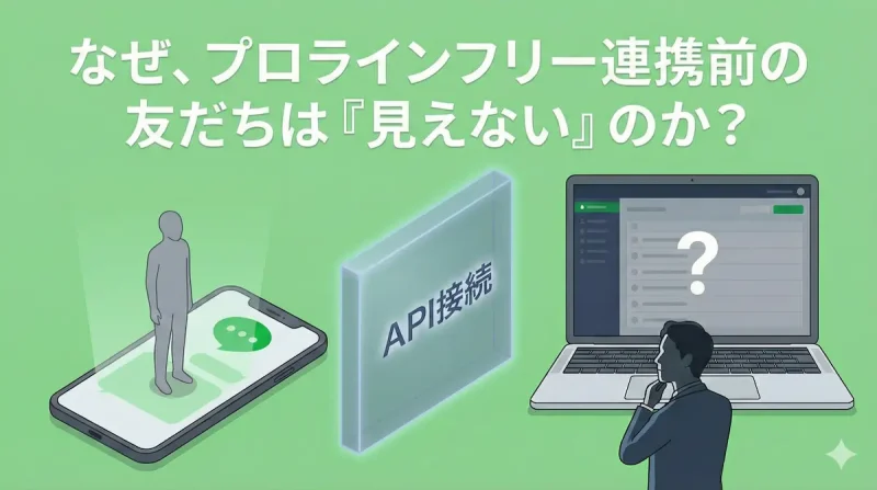 プロラインフリー連携前の友だちが見えない原因であるLINE公式アカウントのAPI接続仕様図解