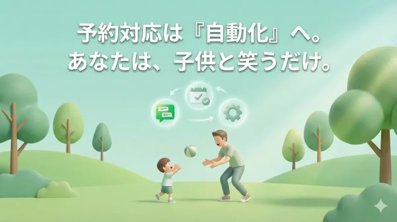 LINE予約を自動化してスマホ奴隷から卒業し、子供と遊ぶ時間を確保するイメージ