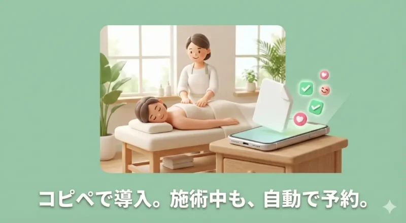 施術中でも自動で予約が入るLINE自動返信テンプレートの活用イメージ