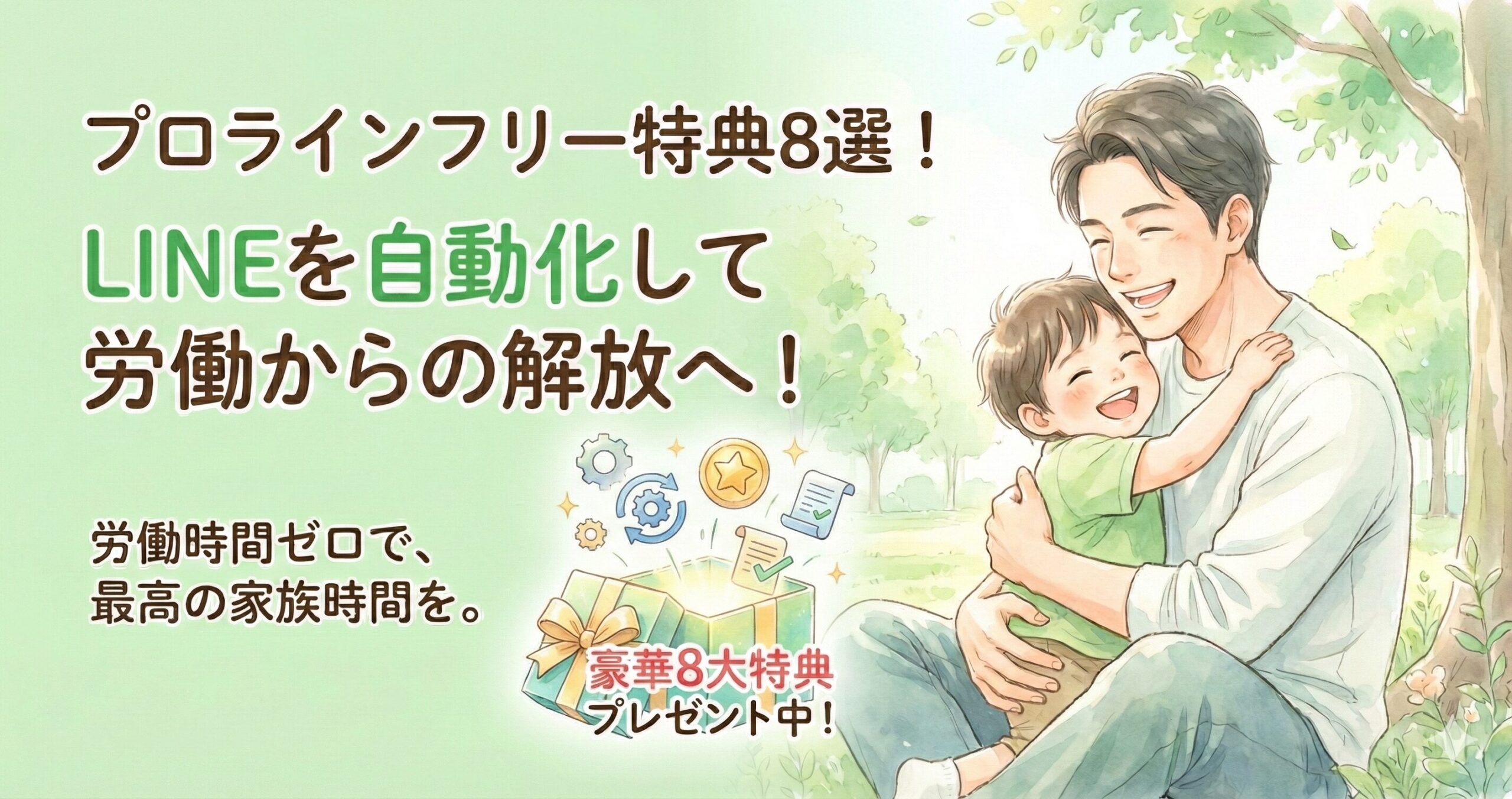 プロラインフリー特典で労働時間ゼロに！子供と家族の時間を自動化で手に入れた父親のイメージ