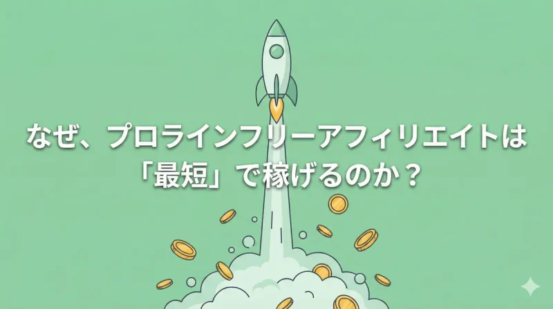 なぜ、プロラインフリーアフィリエイトは「最短」で稼げるのか？（ロケットとコインの図解）