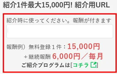 プロラインアフィリエイトの紹介用URL画面
