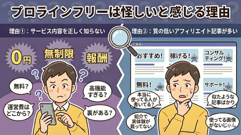 プロラインフリーは怪しいと感じる理由（アフィリエイト記事の多さや名称の改定など）