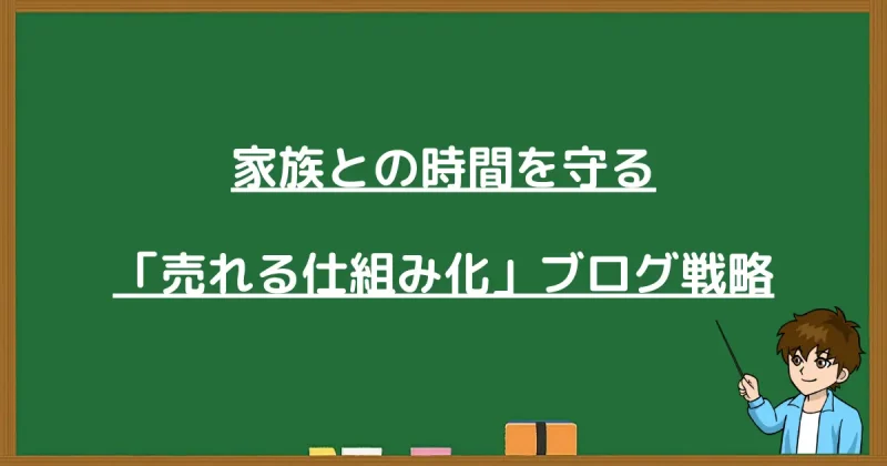 家族との時間を守るための「売れる仕組み化」ブログ戦略を示す黒板の図解