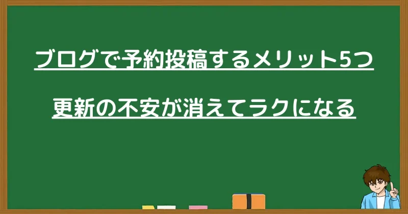 ブログで予約投稿するメリット5つ。更新の不安が消えてラクになるという解説画像
