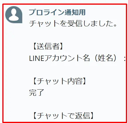 プロラインフリーからChatworkに実際に届く通知メッセージの例